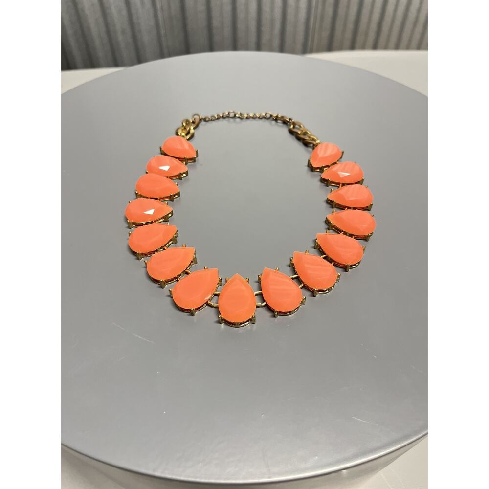 Statement‎ Bib Necklace Gold Tone Peach Teardrop Faceted Stones Adjustable Chain - Picture 4 of 7